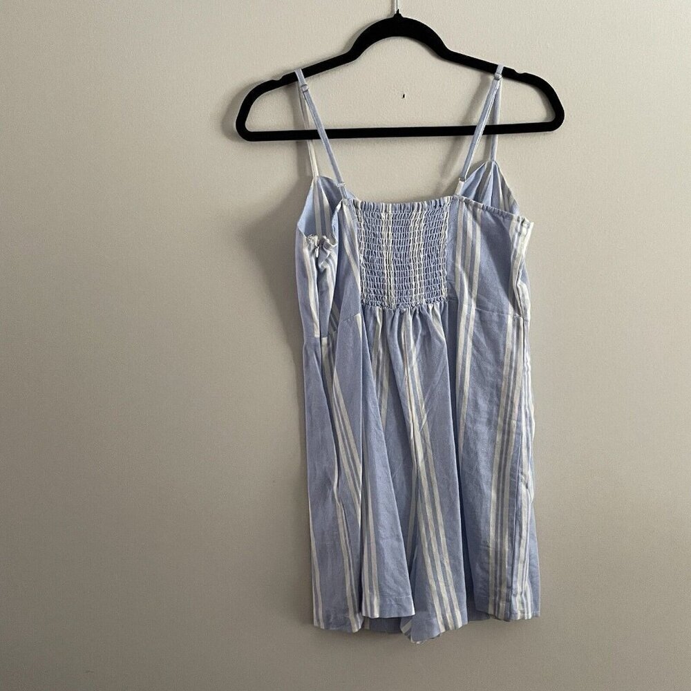 Japna Women M Blue White Striped Linen Cotton Nautical Sleeveless Skort Romper - Picture 6 of 9
